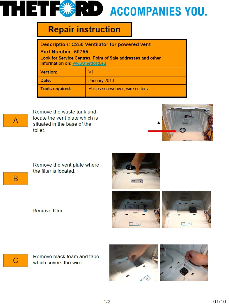 Ventilador eléctrico para WC Thetford C250 - Imagen 4